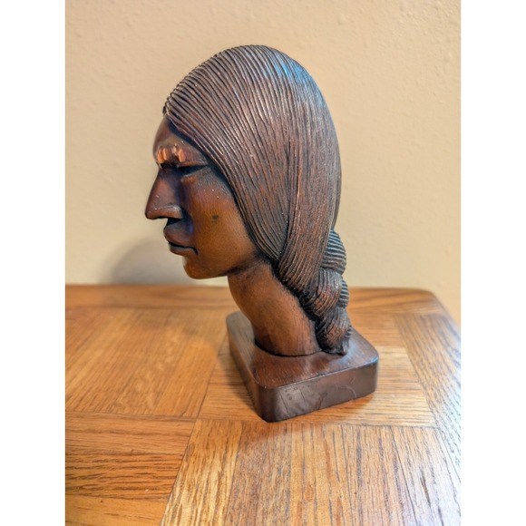 Wood Aymara Mahogany Male Bust Sculpture Bolivia Jose Ramirez Sanon? Hand Carved